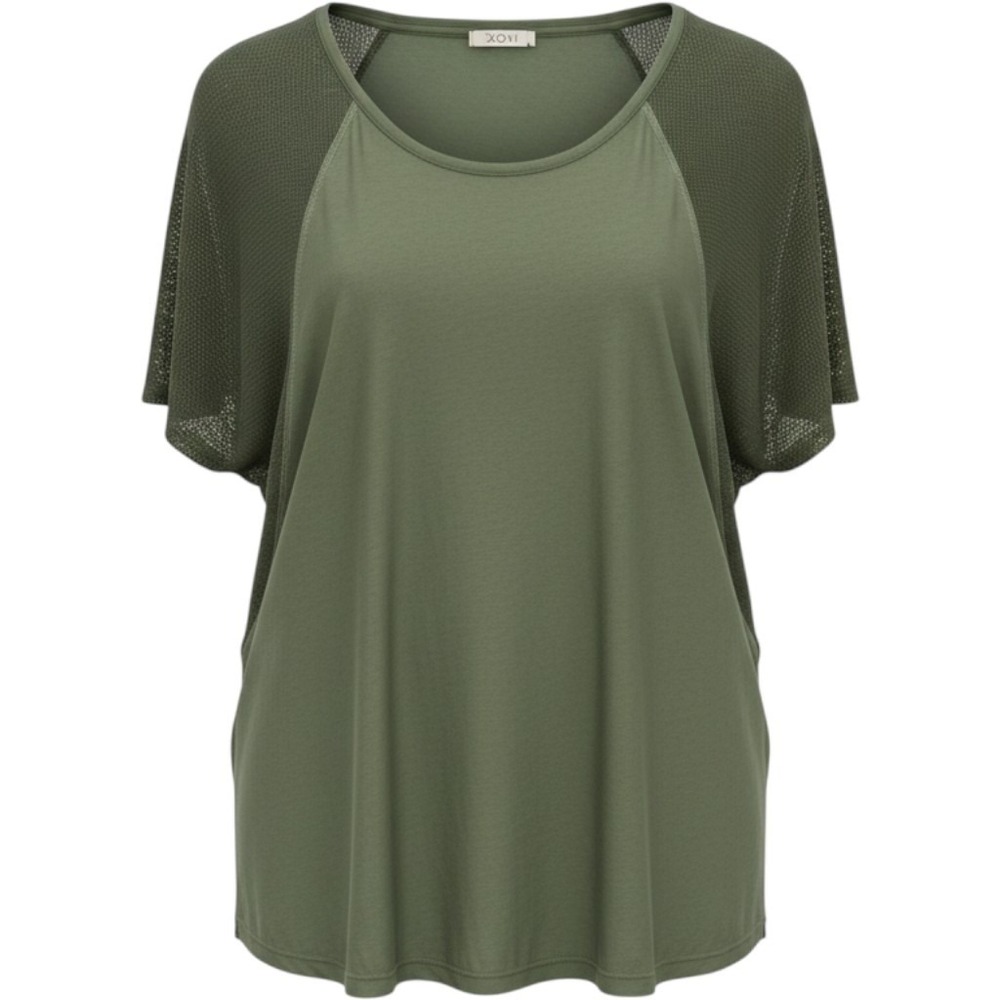 XCVI Mixed Media Top Women XS Olive Green Mesh Raglan Sleeve Cotton 14253